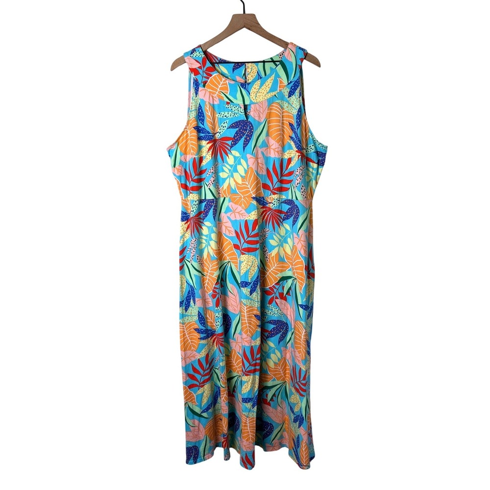 Talbots Womens Tropical Leaf Print Knit Maxi Dress Size 2XP Multicolor